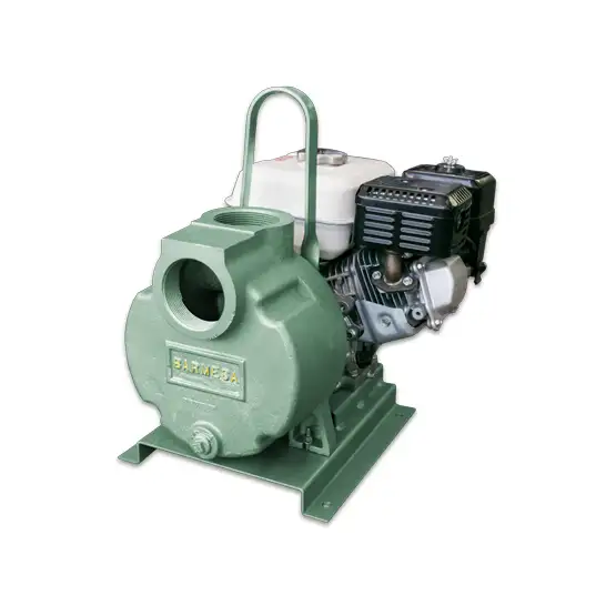 Vista frontal de la bomba autocebante modelos 13M y 17M con motor de gasolina de Barmesa Pumps