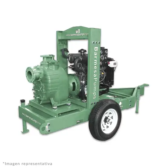 Bomba autocebante para aguas residuales modelo SH4-4TNV88C con motor diésel montada en remolque de Barmesa Pumps